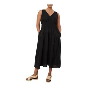 Vince Dress Smocked tiered midi sleeveless black size 1X